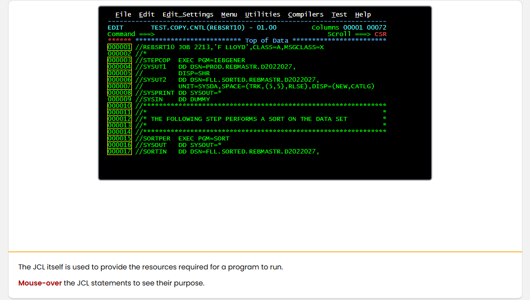 Data Processing Job Processing: Data Processing - JCL screenshot