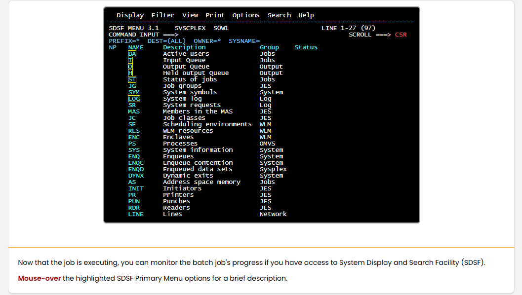 Data Processing Monitoring Job Progress: Data Processing - SDSF Overview screenshot