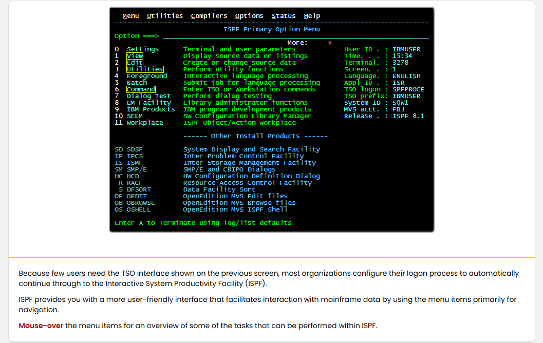 Mainframe Security and Data Access Mainframe Access: Mainframe Security and Data Access - ISPF screenshot
