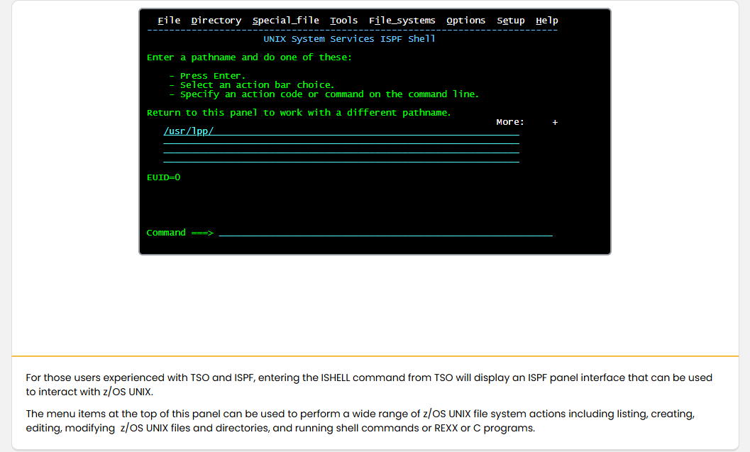 Mainframe Security and Data Access Mainframe Access: Mainframe Security and Data Access - ISHELL Interface screenshot