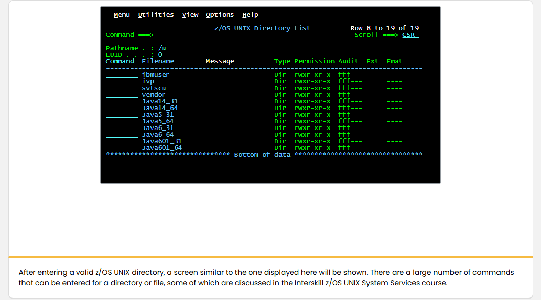 Mainframe Security and Data Access Mainframe Access: Mainframe Security and Data Access - Unix Directory List screenshot