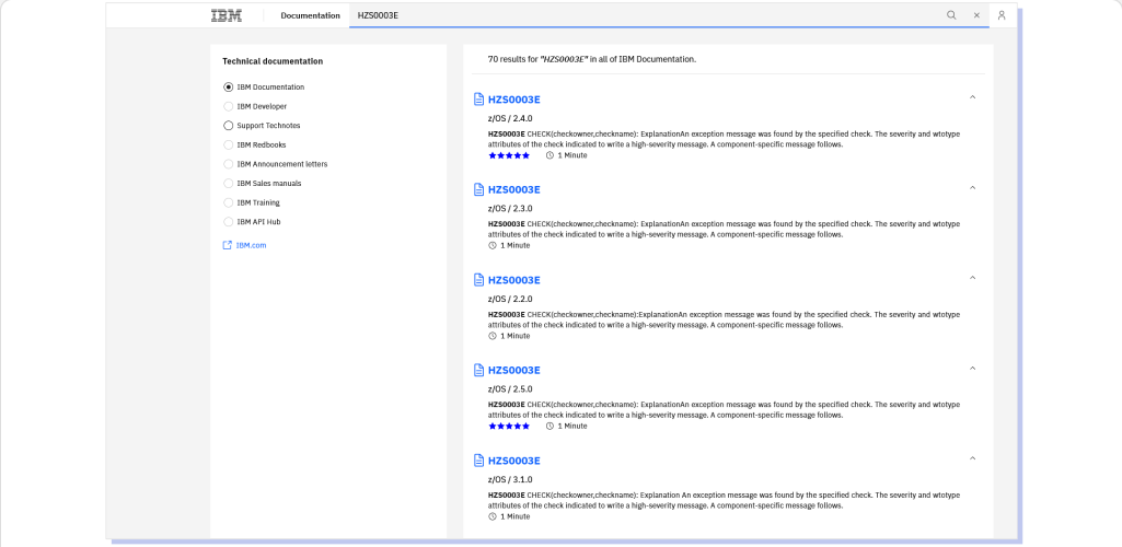 z/OS Documentation IBM Documentation Webpages: z/OS Documentation - IBM Documentation screenshot