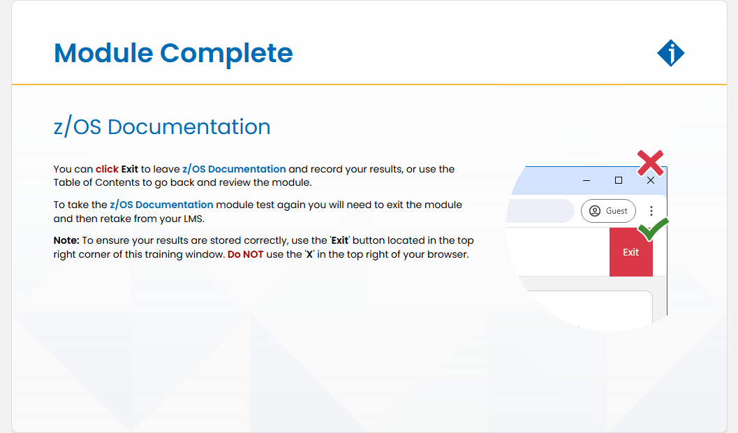 z/OS Documentation Module Test: z/OS Documentation - Module Complete screenshot